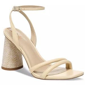VGUC Sam Edelman Kia Strappy Block Heel Sandal in Eggshell Raffia Cream 6.5